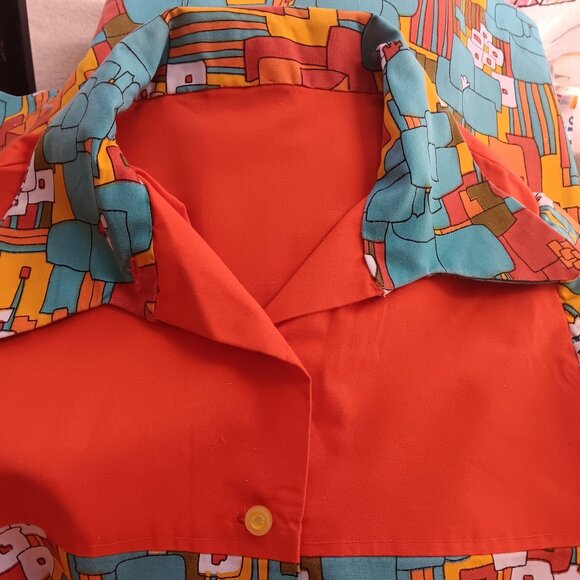 M/L 1OF1 Vintage 1960's Max Abstract Print Frock Top Dress Dayglo Orange Mod - Picture 8 of 9